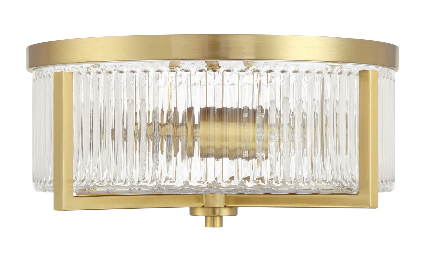 60183-SB - Whittley 3 Light 13.75" Wide Flush Mount - Satin Brass