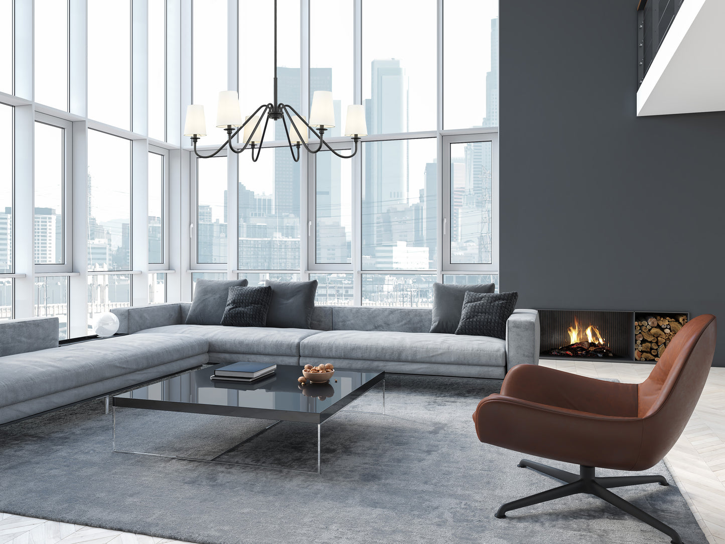 7509-6-46MB - Gianna 6 Light 46" Chandelier - Matte Black