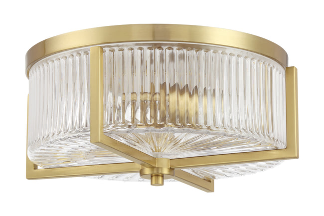 60183-SB - Whittley 3 Light 13.75" Wide Flush Mount - Satin Brass