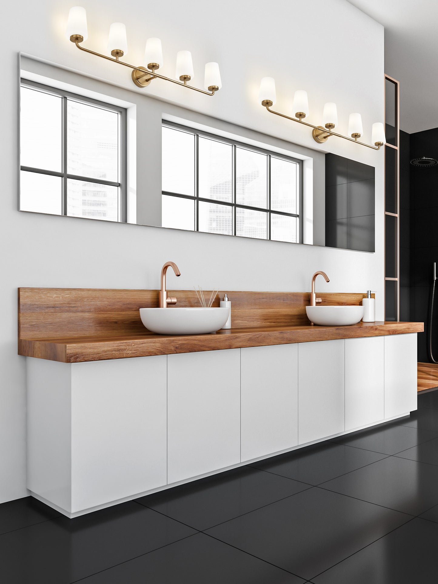 7005-5V-MGLD - Montford 5 Light 40" Vanity - Modern Gold