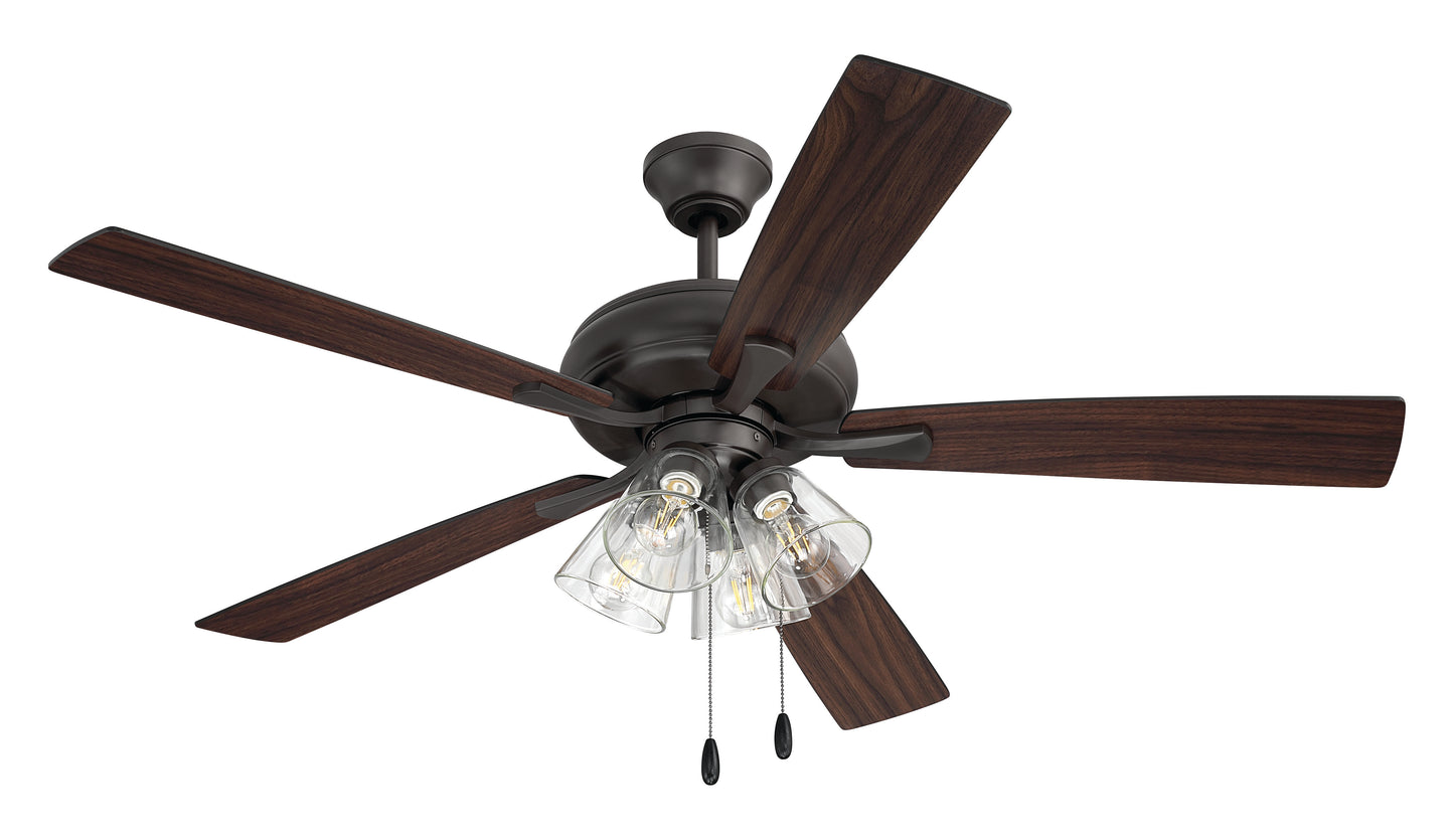 ECF104CBZ5-CBZWLN - Eos Clear 4 Light 52" 5 Blade Ceiling Fan with Light Kit - Classic Bronze