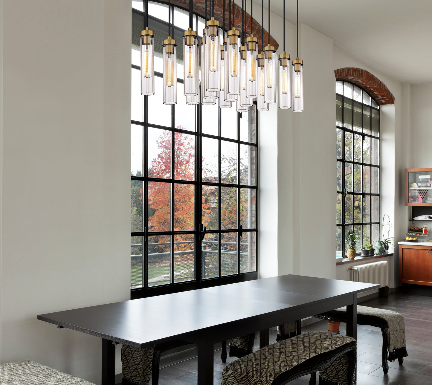 740P-17L-RB - Beau 17 Light Linear 42" Chandelier - Rubbed Brass