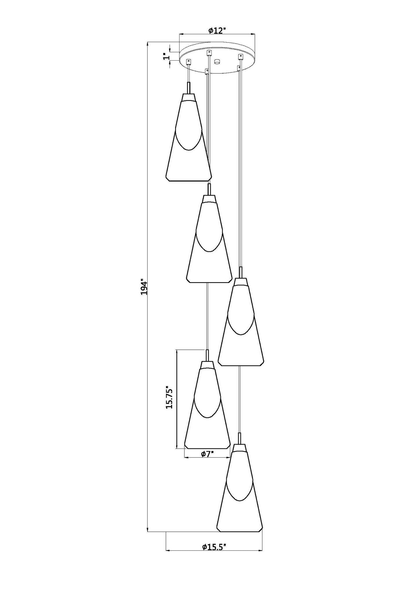 828P7-5R-MGLD - Aimie 5 Light 12" Chandelier - Modern Gold