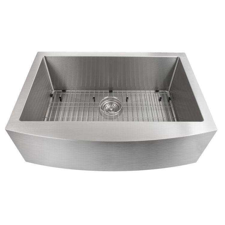 SAS-30 - 30" Zermatt Farmhouse Apron Mount Single Bowl Stainless Steel Kitchen Sink with Bottom Grid