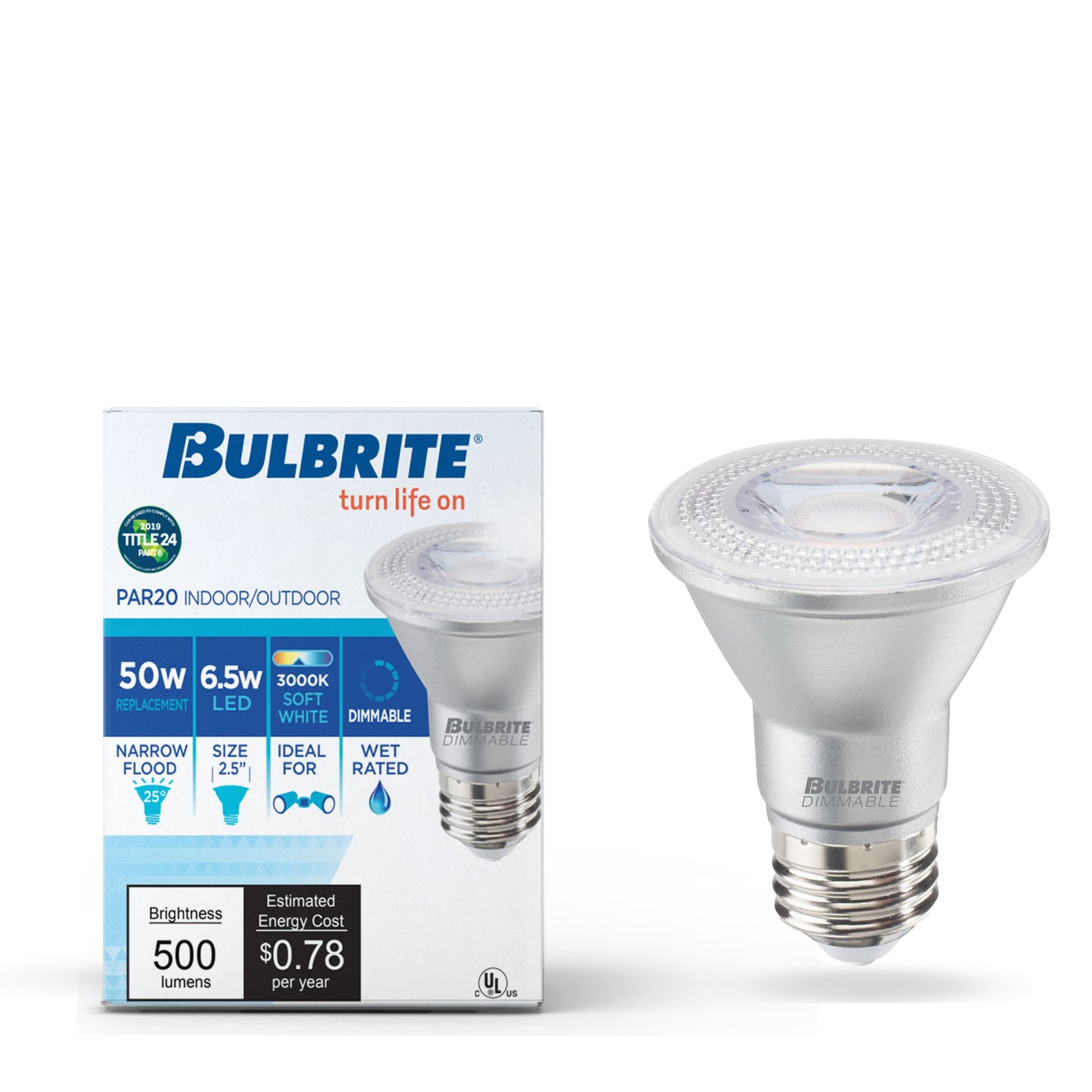 772265 - Dimmable PAR20 LED Light Bulb - 6.5 Watt - 3000K - 6 Pack