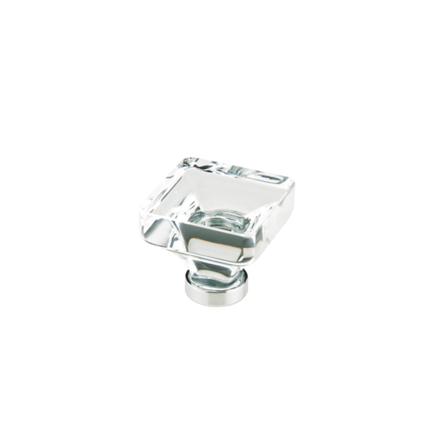86404US14 - Lido Glass 1-5/8" Square Cabinet Knob - Glass Collection - Polished Nickel