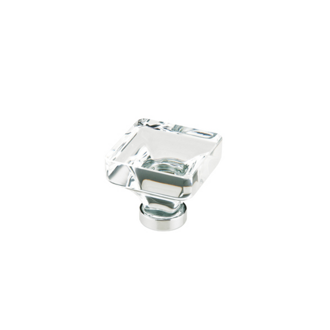86404US14 - Lido Glass 1-5/8" Square Cabinet Knob - Glass Collection - Polished Nickel