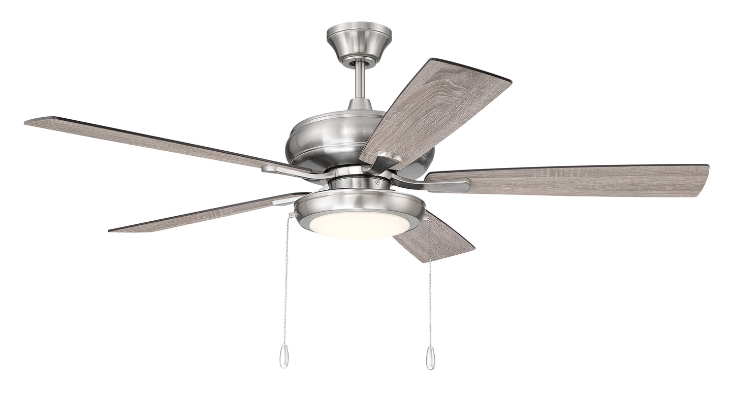 ECF119BNK5-DWWLN - EOS Low Profile 1 bulb Frosted White 52" Ceiling Fan 52" 5 Blade Ceiling Fan with Light Kit - Brushed Nickel