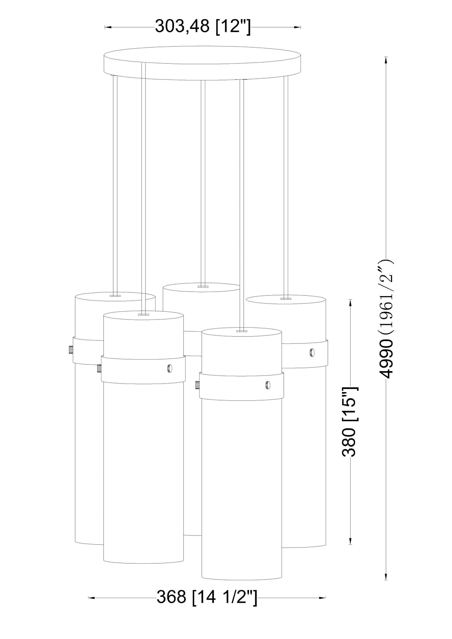 7002P5-5R-RB - Fontaine 5 Light 14" Chandelier - Rubbed Brass