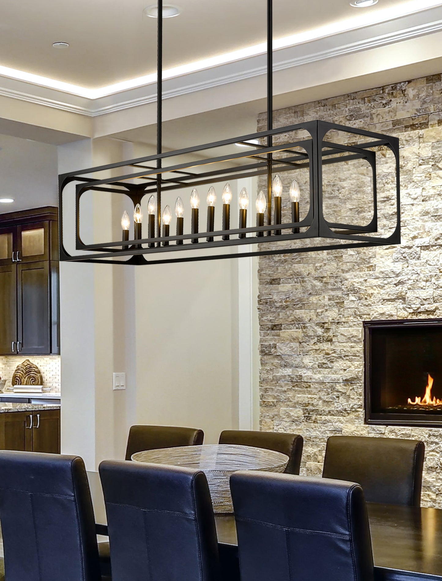 3038-13L-MB - Easton 13 Light Linear 54" Chandelier - Matte Black