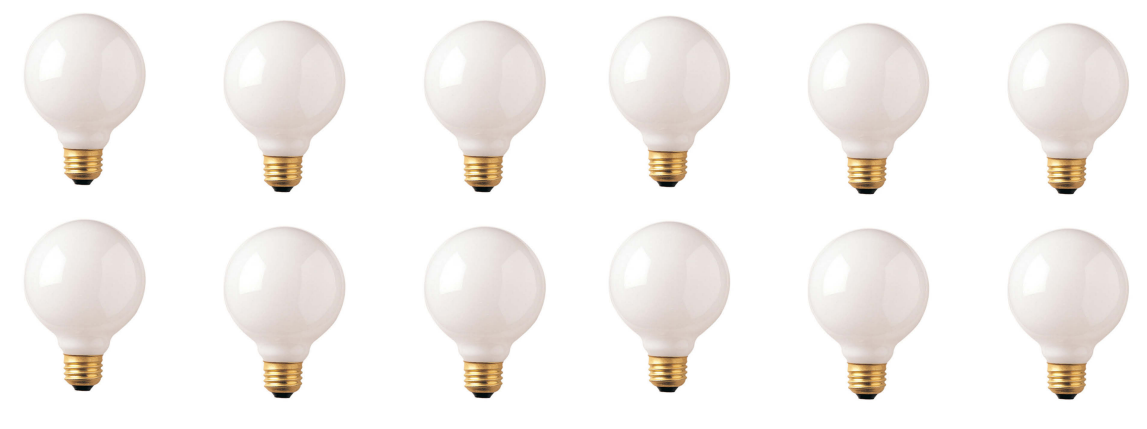 340025 - Dimmable White G30 Incandescent Light Bulb - 25 Watt - 2700K - 12 Pack