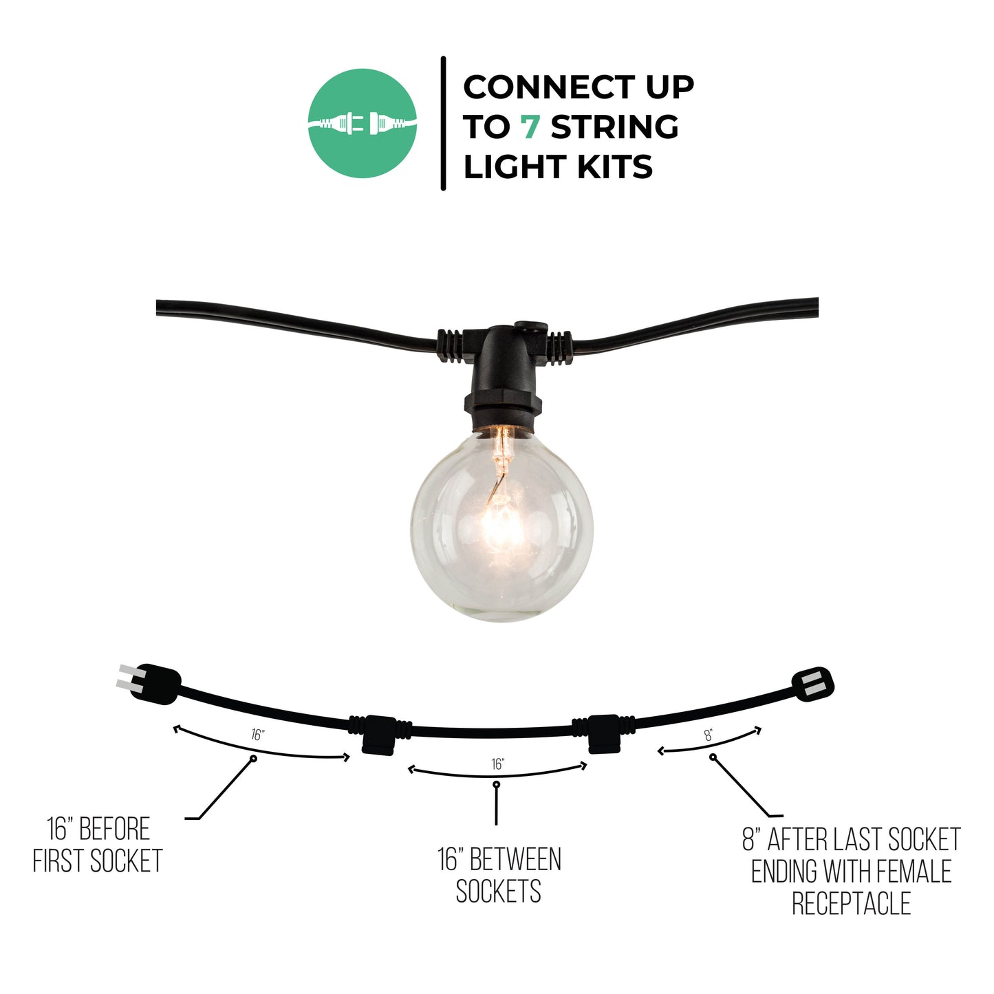 301010 - 25' STRING LIGHT 15 SOCKETS KIT WHITE W/10 Watt G12 WHITE E12 LAMPS