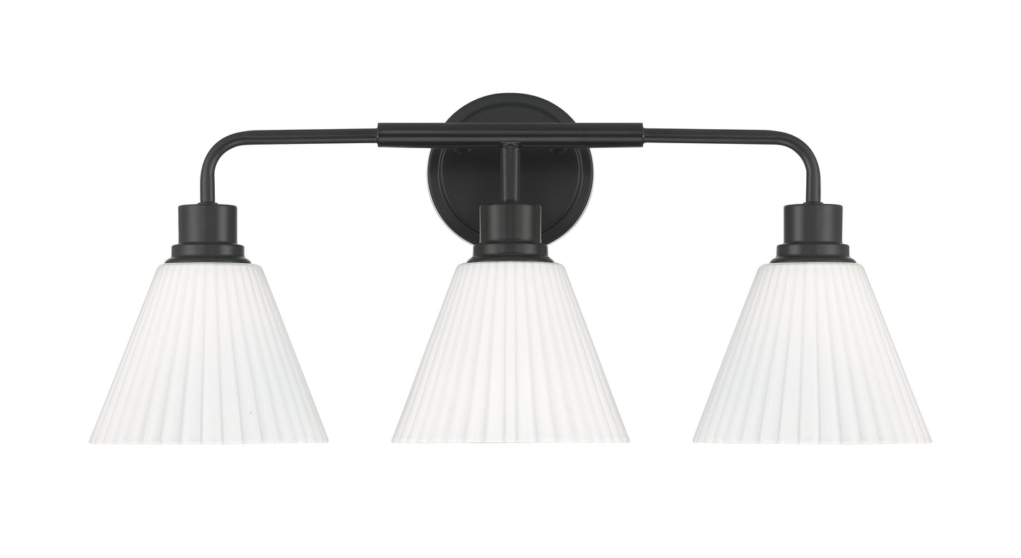 62303-FB - Pleated II 3 Light 25" Wide Vanity Light - Flat Black