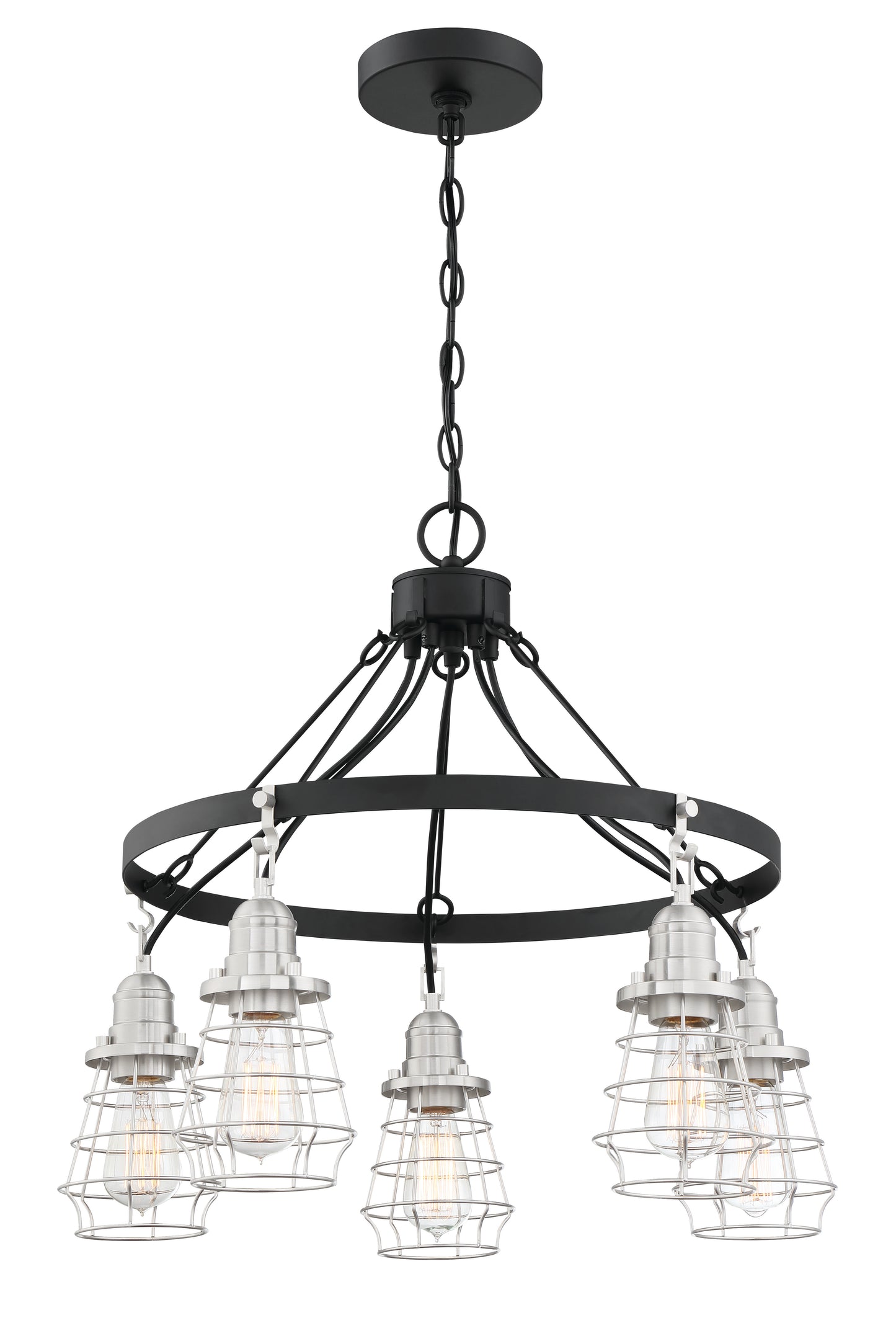 50625-FBBNK - Thatcher 5 Light 25" Wide Chandelier - Flat Black / Brushed Polished Nickel