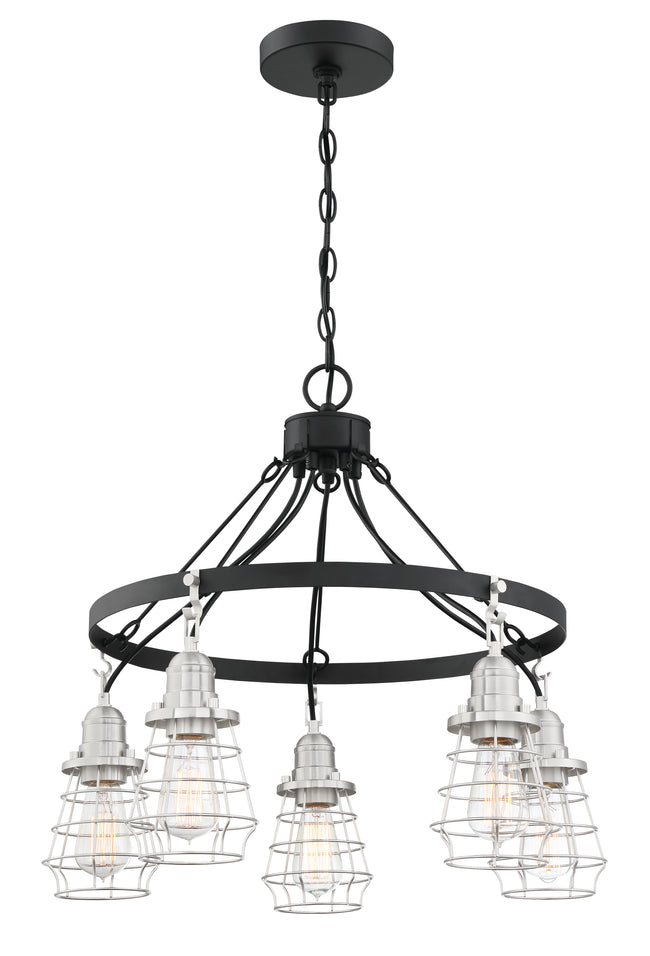 50625-FBBNK - Thatcher 5 Light 25" Wide Chandelier - Flat Black / Brushed Polished Nickel
