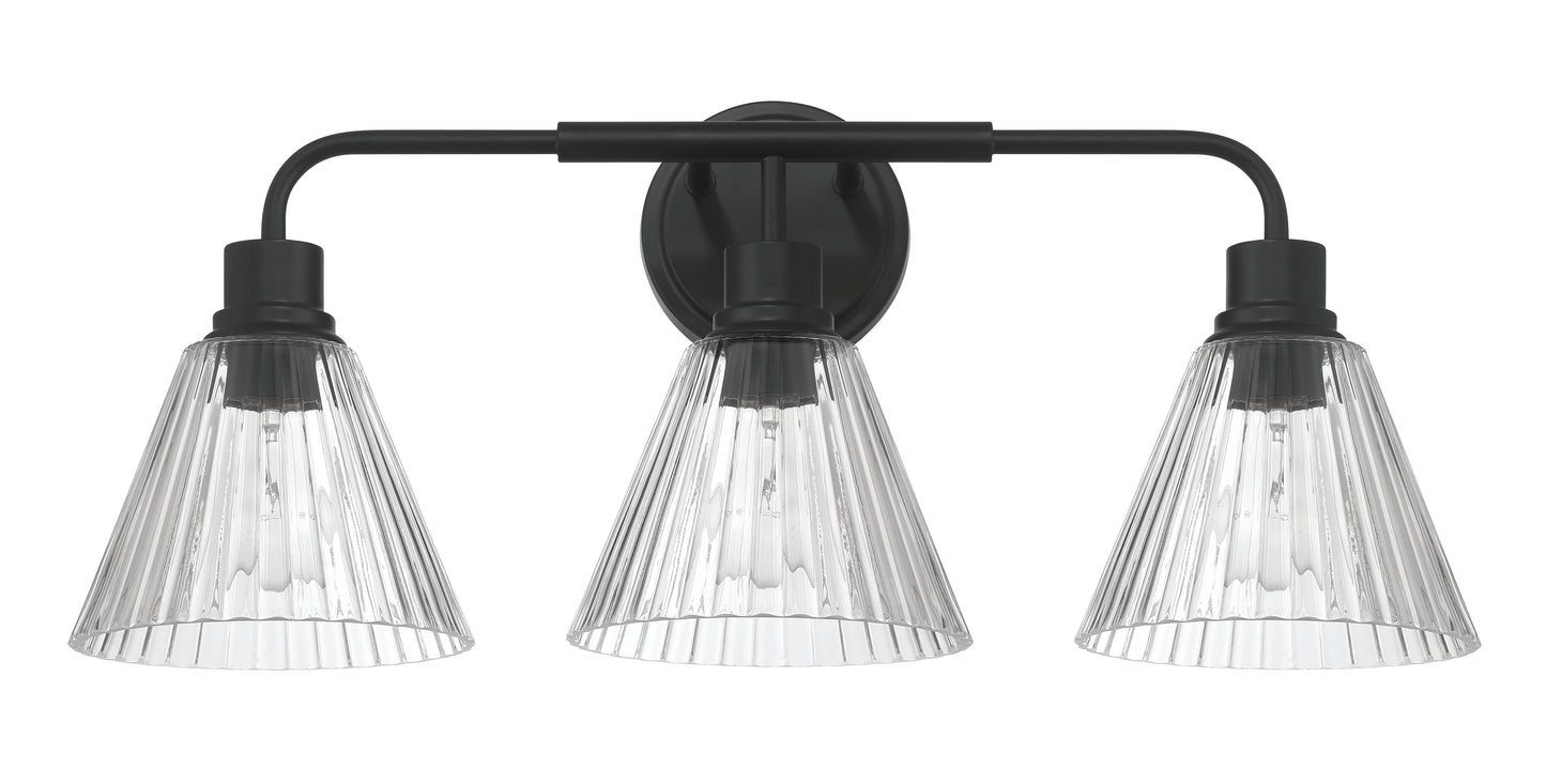 61103-FB - Pleated 3 Light 25" Wide Vanity Light - Flat Black