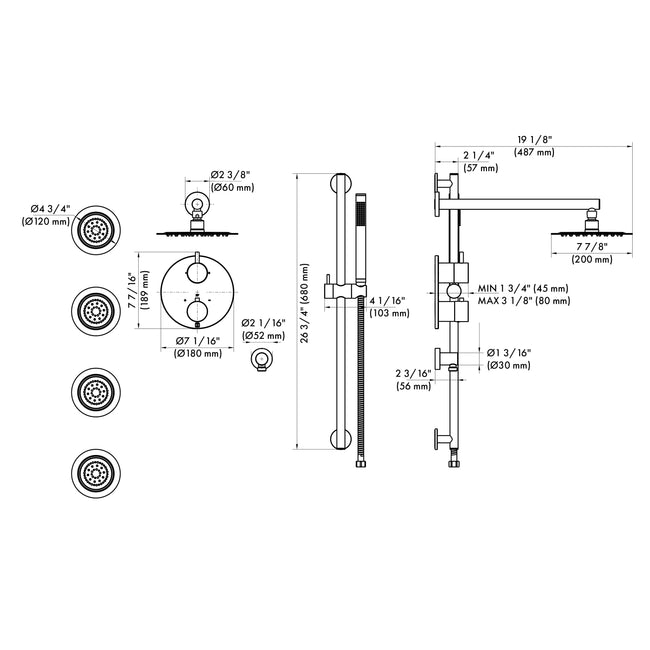 EMBY-SHS-T3-PG - Autograph Edition Emerald Bay Thermostatic Shower System with Body Jets in Polished Gold