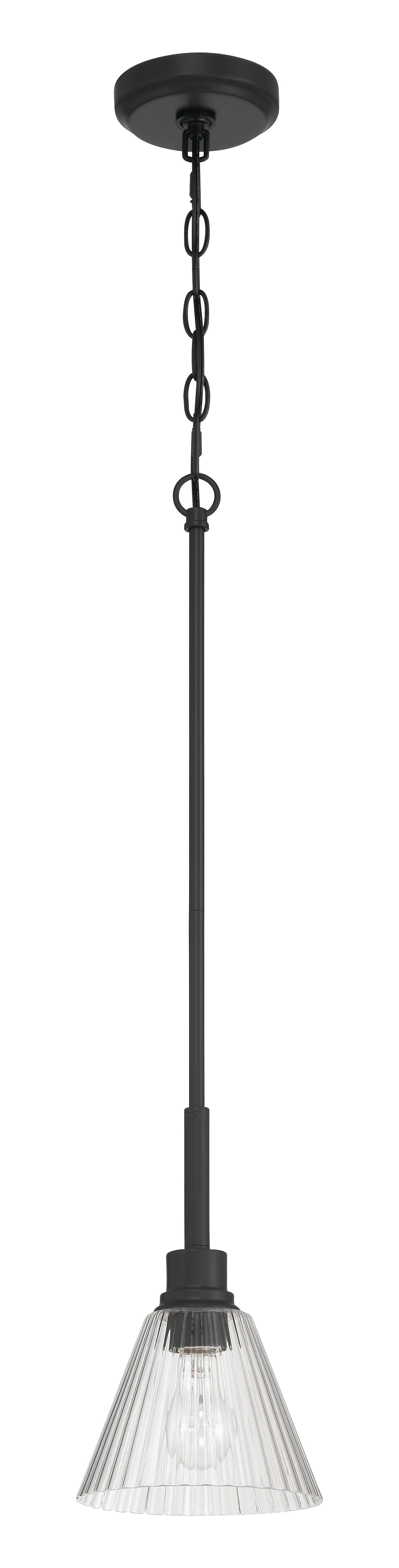 61191-FB - Pleated 1 Light 7.13" Wide Mini Pendant - Flat Black
