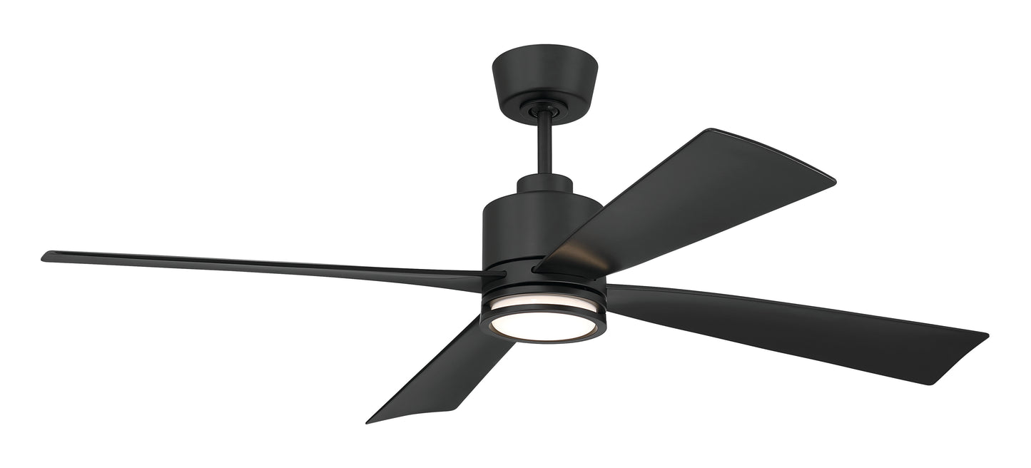 RHT52FB4 - Rhett 52" 4-Blade Indoor/Outdoor Ceiling Fan Damp Rated 52" 4 Blade Indoor Outdoor Ceiling Fan with Light Kit - Flat Black