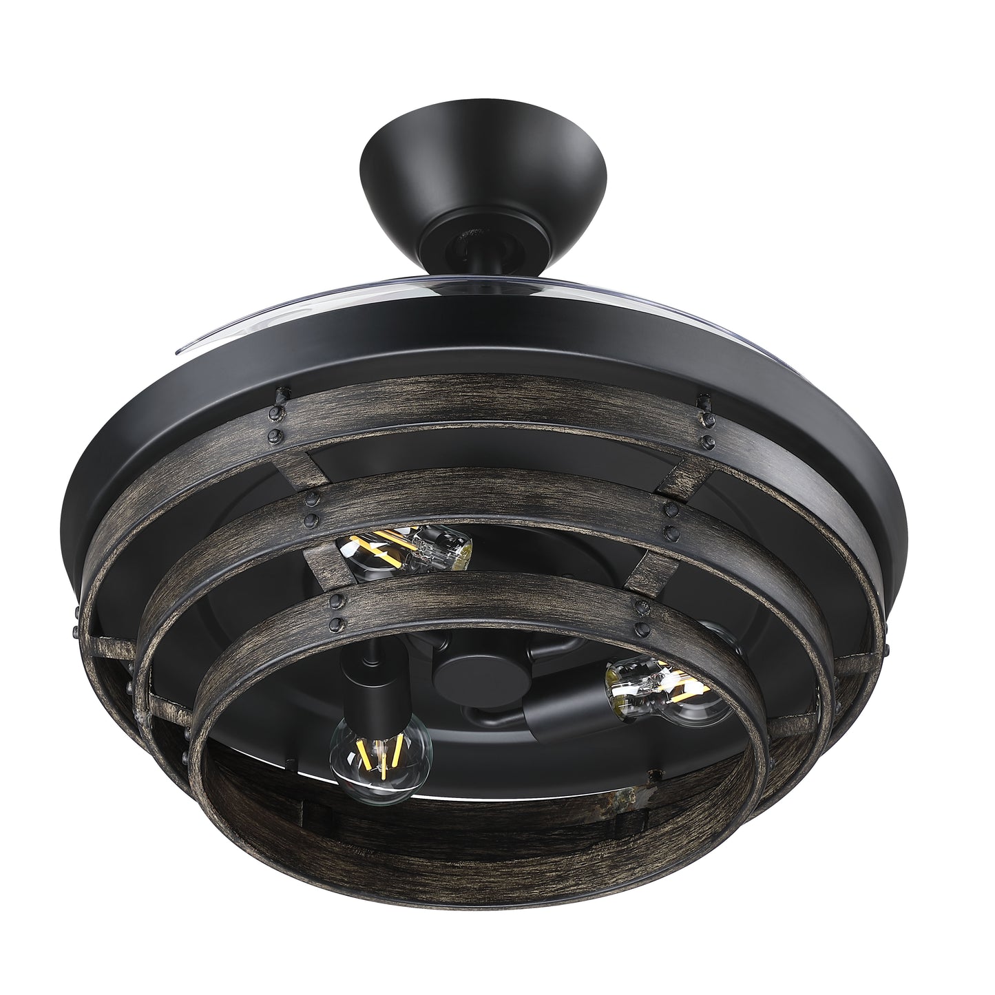WHS42FBGW3 - Whiskey 42 Hidden Blades 42" 3 Blade Ceiling Fan with Light Kit - Flat Black