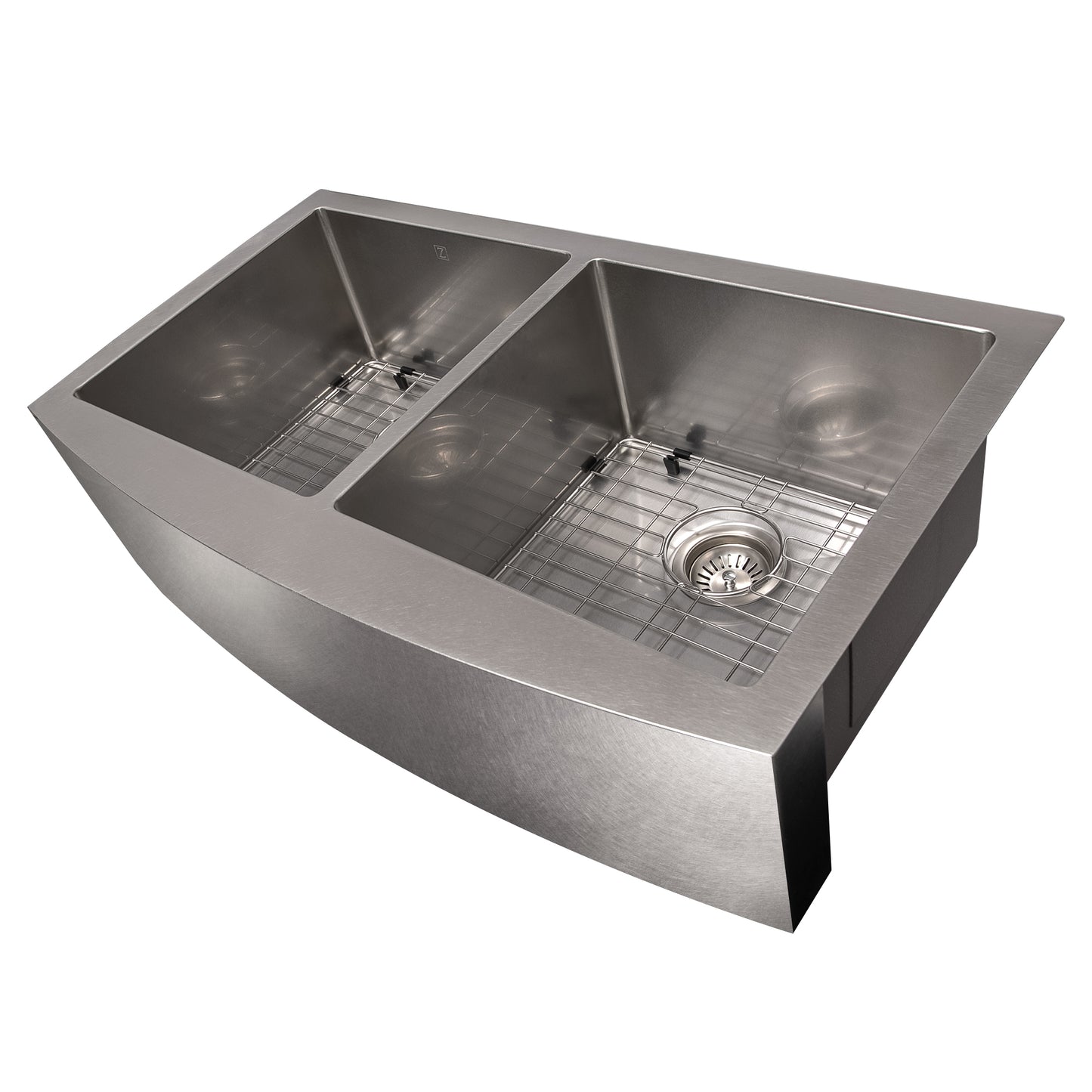SA50D-36S - 36" Niseko Farmhouse Apron Mount Double Bowl Satin Stainless Steel Kitchen Sink with Bottom Grid