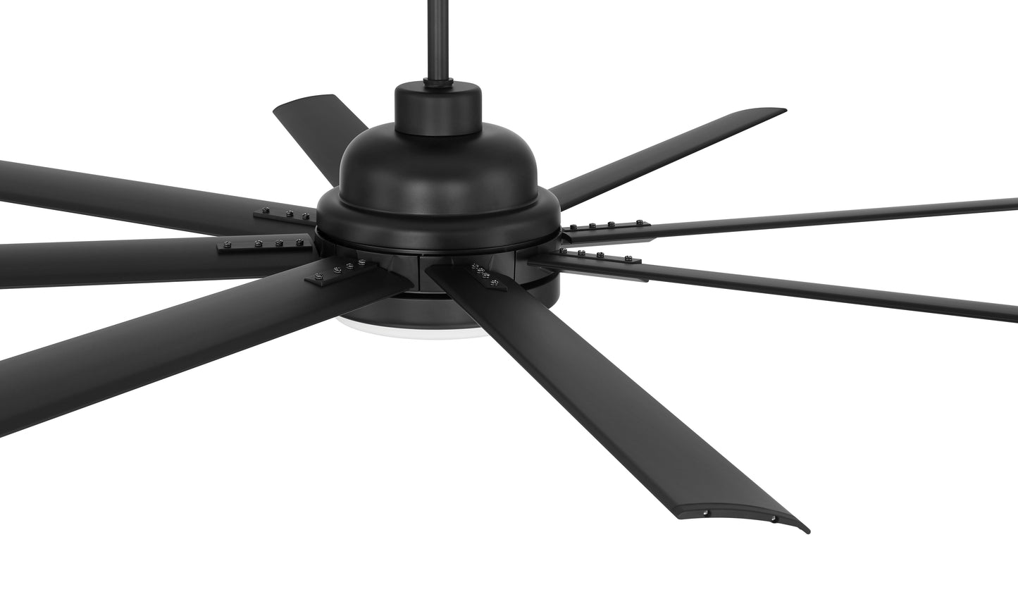 RSH65FB8-NWF - Rush 65" Ceiling Fan, Wet Rated no Wifi 65" 8 Blade Indoor Outdoor Ceiling Fan with Light Kit - Flat Black