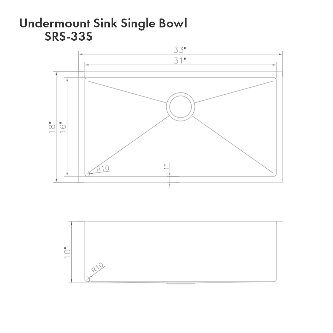 SRS-33S - 33" Meribel Undermount Single Bowl Satin Stainless Steel Kitchen Sink with Bottom Grid
