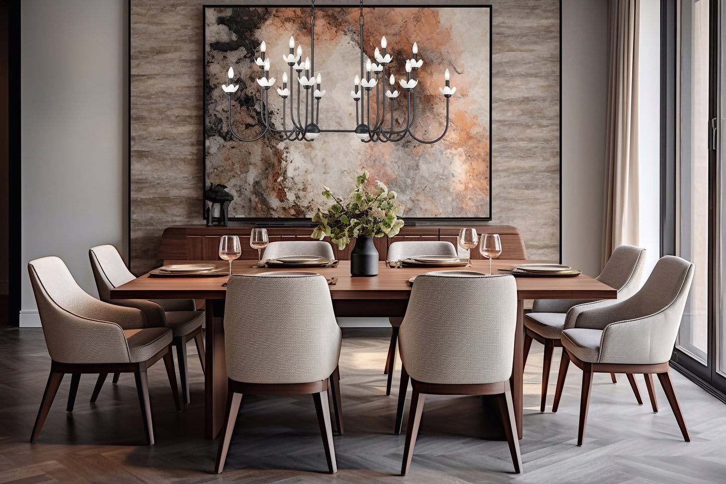 352-56L-MB - Allistair 16 Light Linear 56" Chandelier - Matte Black