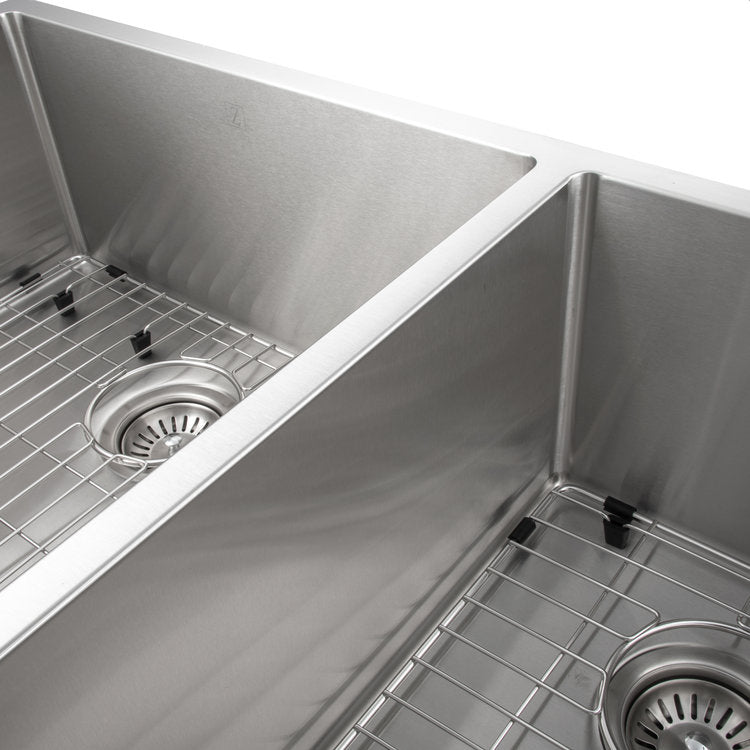 SR60D-36 - 36" Chamonix Undermount Double Bowl Stainless Steel Kitchen Sink with Bottom Grid