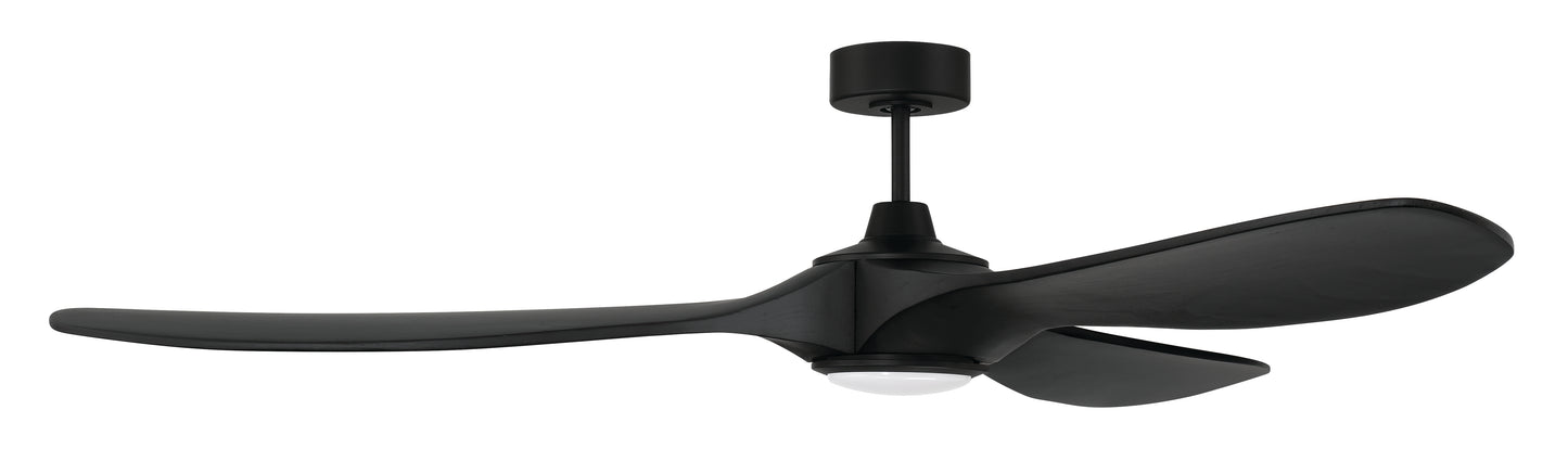 EVY72FB3-NWF - Envy 72" Ceiling Fan Damp Rated no Wifi 72" 3 Blade Indoor Outdoor Ceiling Fan with Light Kit - Flat Black