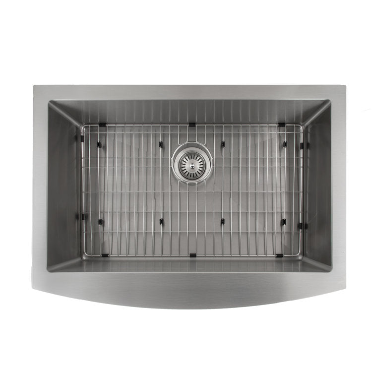 SAS-30 - 30" Zermatt Farmhouse Apron Mount Single Bowl Stainless Steel Kitchen Sink with Bottom Grid