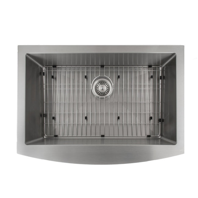 SAS-30 - 30" Zermatt Farmhouse Apron Mount Single Bowl Stainless Steel Kitchen Sink with Bottom Grid