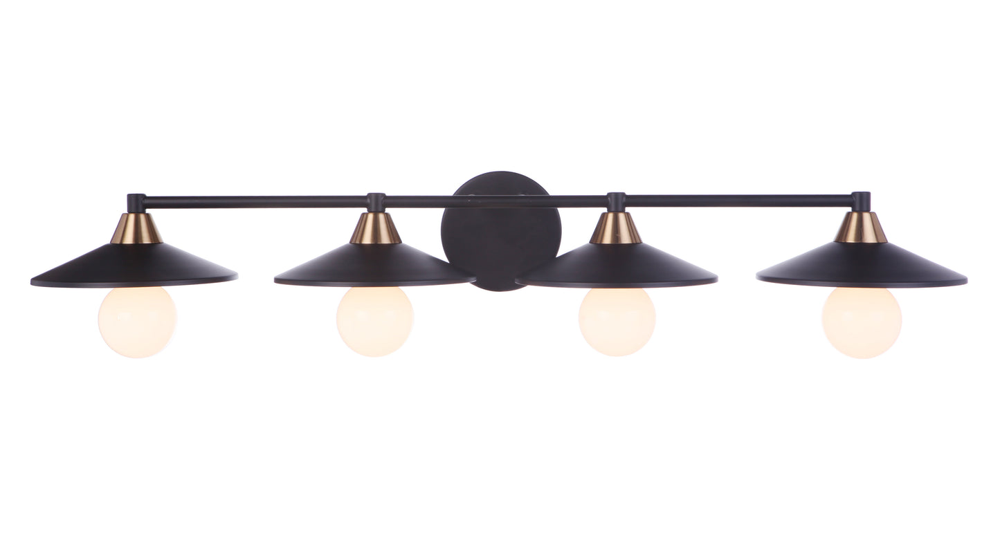 12537FBSB4 - Isaac 4 Light 36" Wide Vanity Light - Flat Black / Satin Brass