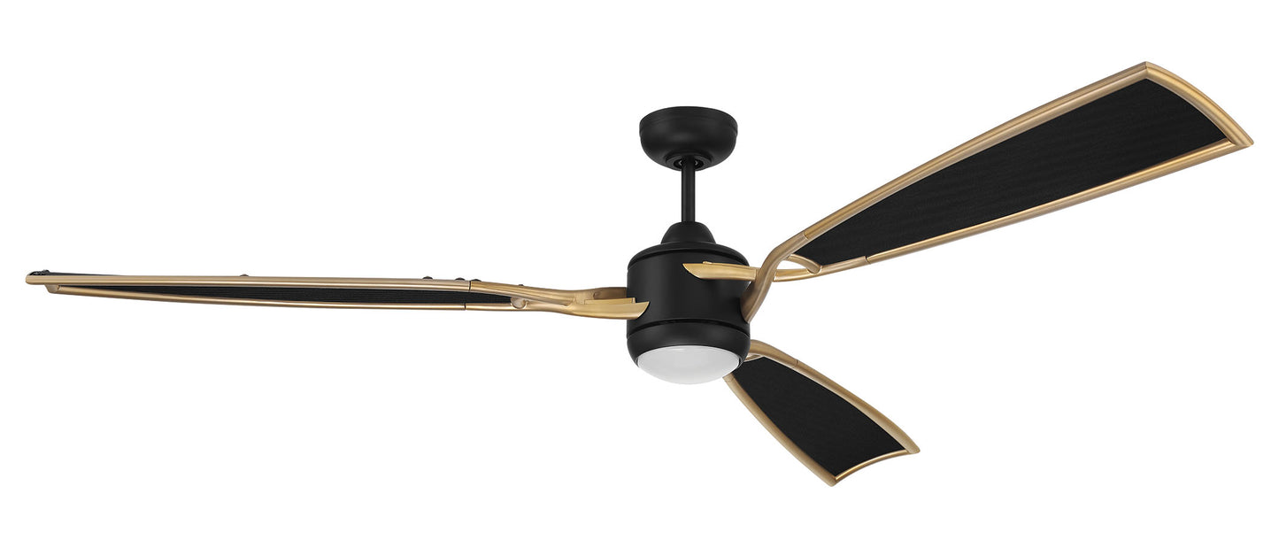 VIA72FBSB3 - Viva 72" 3 Blade Ceiling Fan with Light Kit - Flat Black / Satin Brass