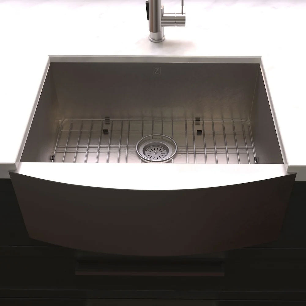 SAS-33 - 33" Vail Farmhouse Apron Mount Single Bowl Stainless Steel Kitchen Sink with Bottom Grid
