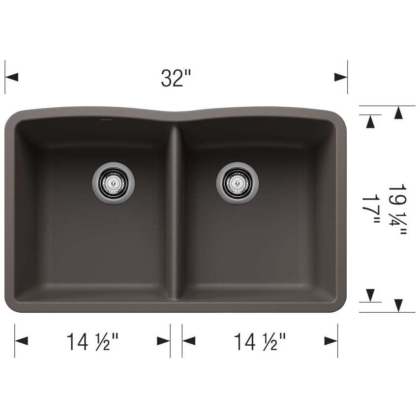 443105 - 32" Diamond Equal Double Bowl Undermount Kitchen Sink - Volcano Gray