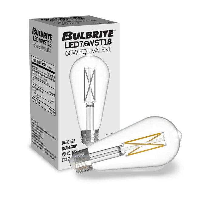 776223 - Dimmable Clear ST18 LED Light Bulb - 7.6 Watt - 2700K - 10 Pack