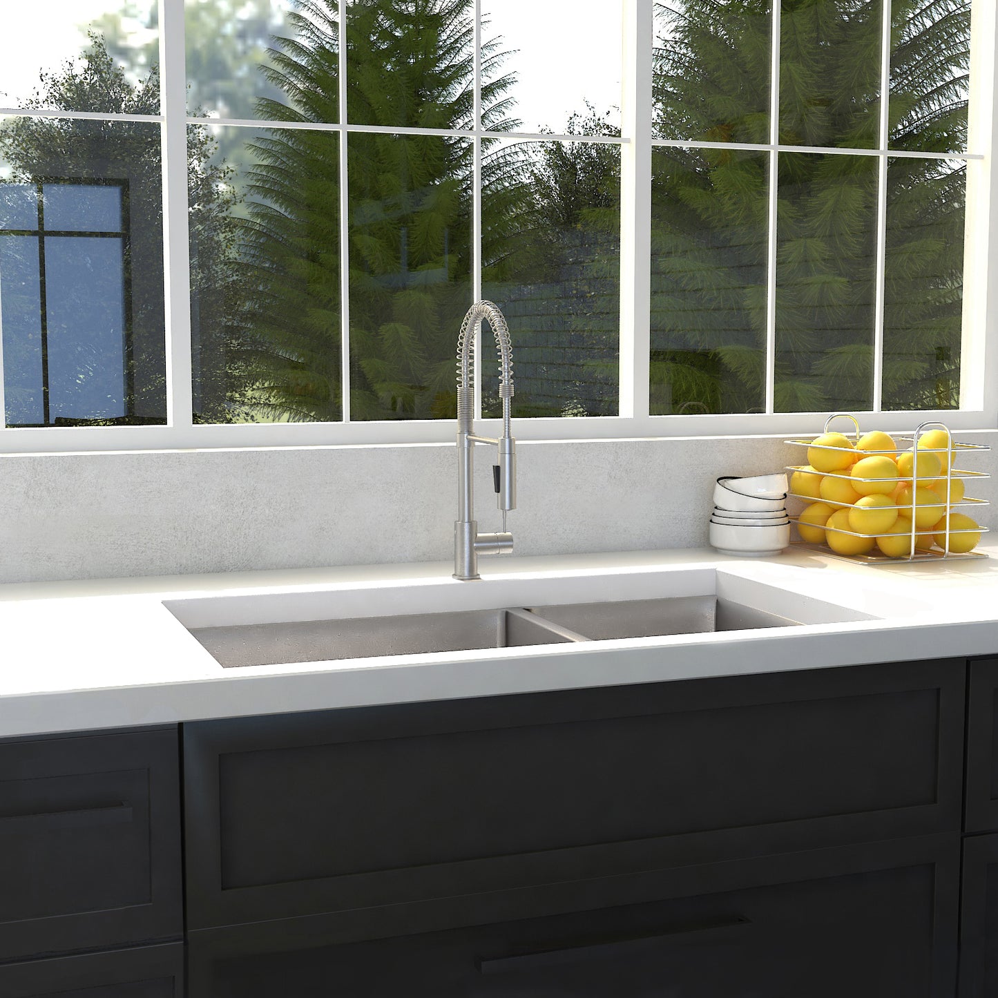 SR60D-36 - 36" Chamonix Undermount Double Bowl Stainless Steel Kitchen Sink with Bottom Grid