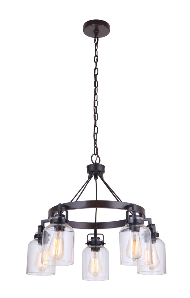 53625-FBDT - Foxwood 5 Light 25" Wide Chandelier - Flat Black / Dark Teak