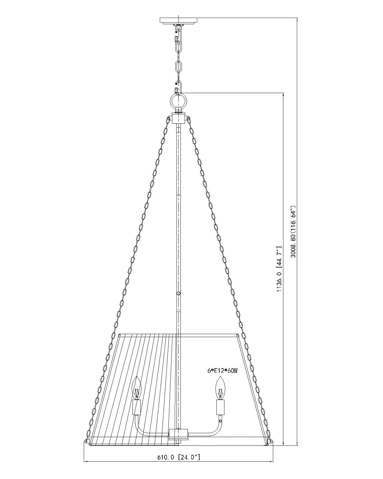1954P24-MB - Madeline 6 Light 24" Pendant - Matte Black