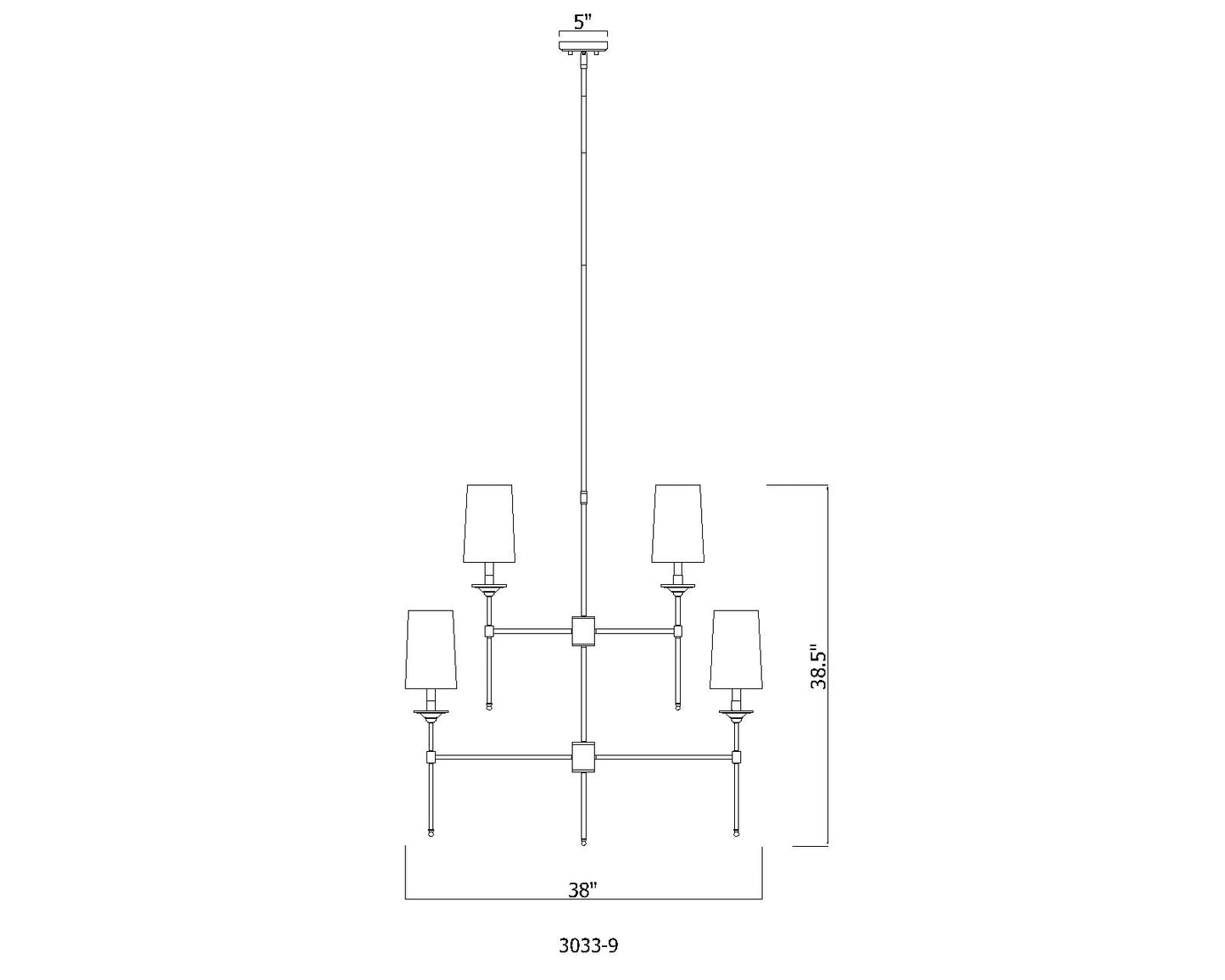3033-9RB - Emily 9 Light 38" Chandelier - Rubbed Brass