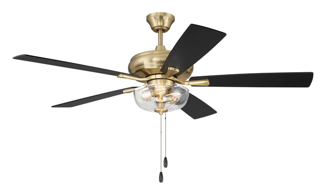 ECF201SB5-BWNFB - EOS 2 Light Clear Bowl 52" Ceiling Fan 52" 5 Blade Ceiling Fan with Light Kit - Satin Brass