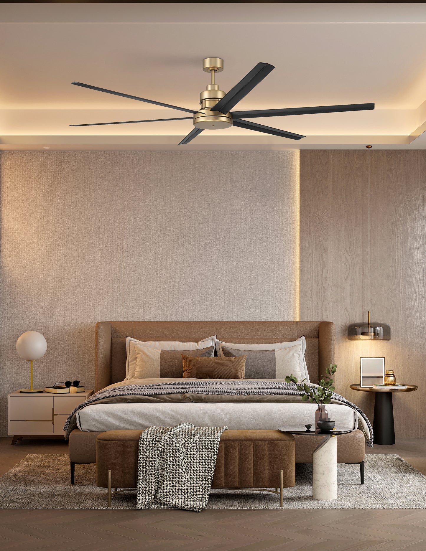 MND72SBFB6 - Mondo 72 72" 6 Blade Ceiling Fan with Light Kit - Satin Brass
