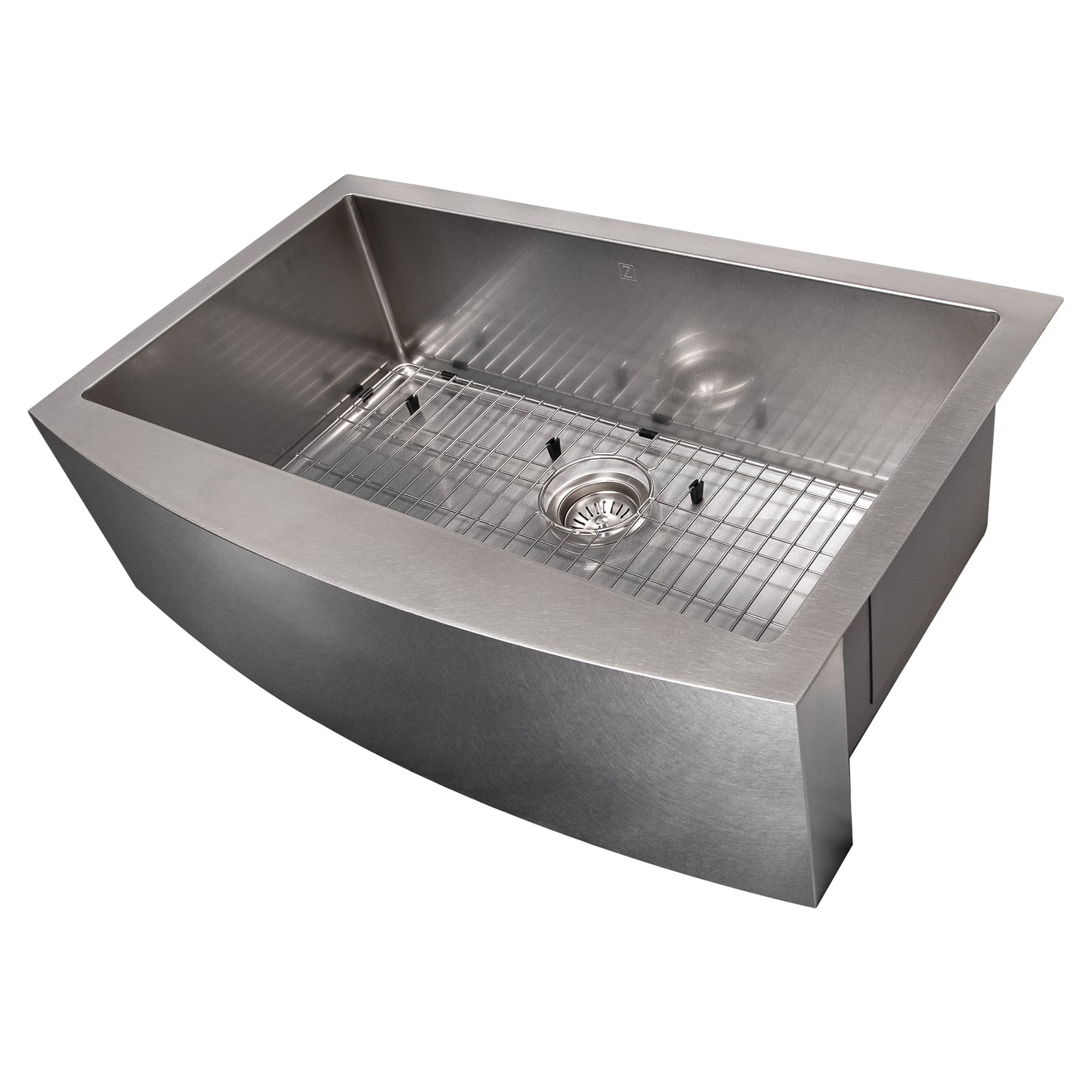 SAS-33S - 33" Vail Farmhouse Apron Mount Single Bowl Satin Stainless Steel Kitchen Sink with Bottom Grid