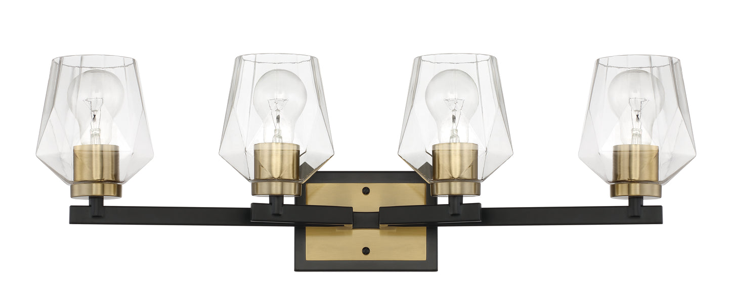 56904-FBSB - Avante Grand 4 Light 28" Wide Vanity Light - Flat Black / Satin Brass