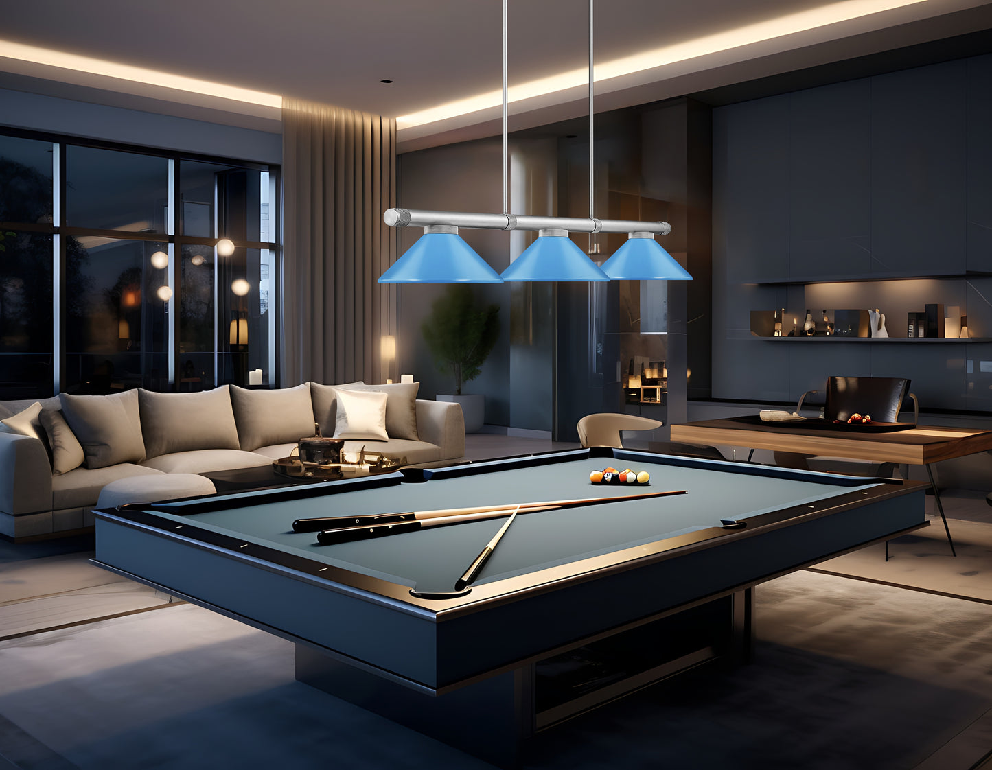 3050-3BN-MEB - Vanguard 3 Light 58" Billiard - Brushed Nickel