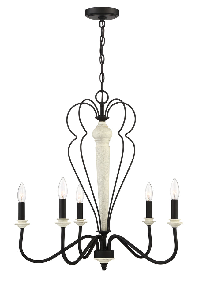 52525-CWESP - Anna 5 Light 26" Wide Chandelier - Cottage White / Espresso