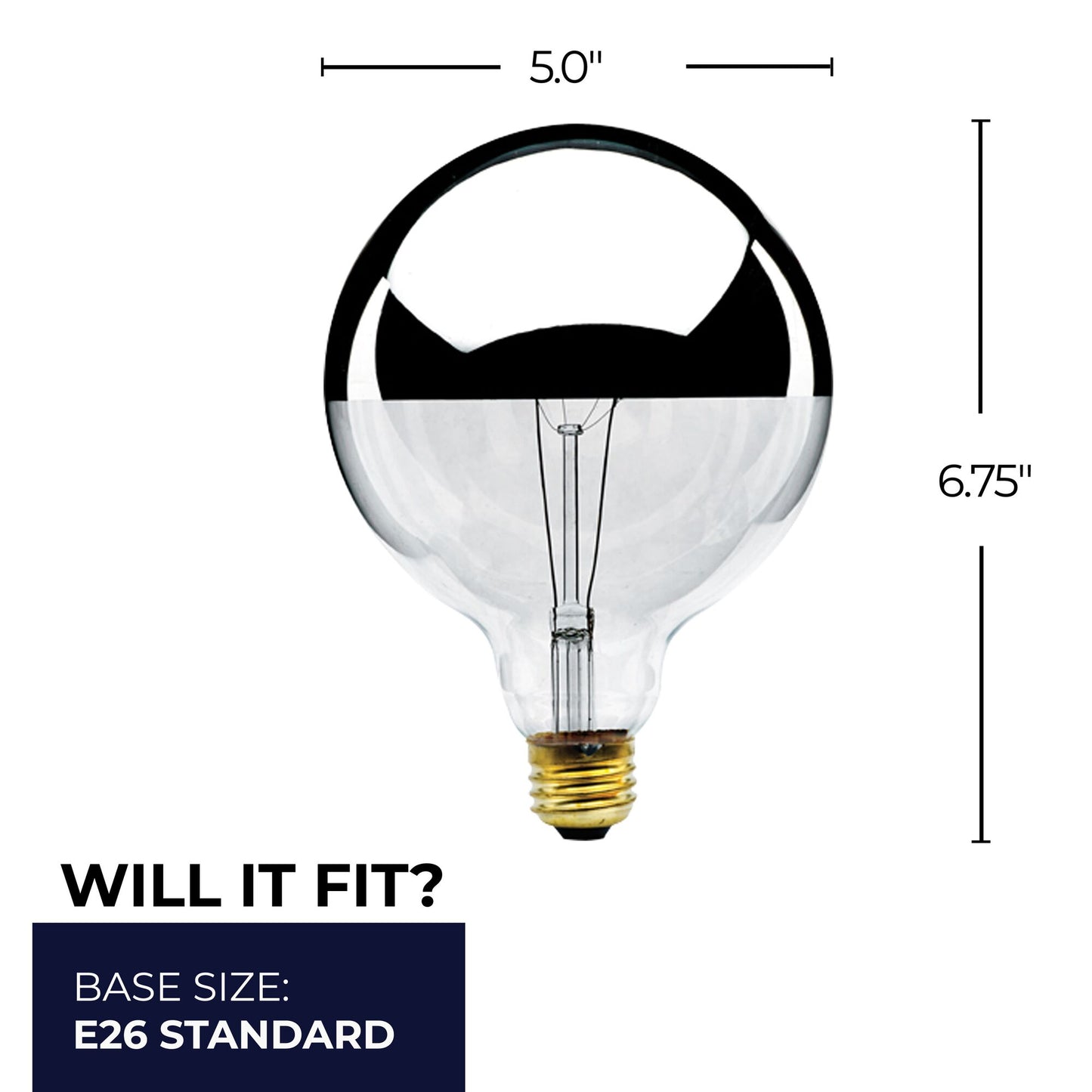 712351 - Dimmable Half Chrome G40 Incandescent Light Bulb - 100 Watt - 2700K - 4 Pack