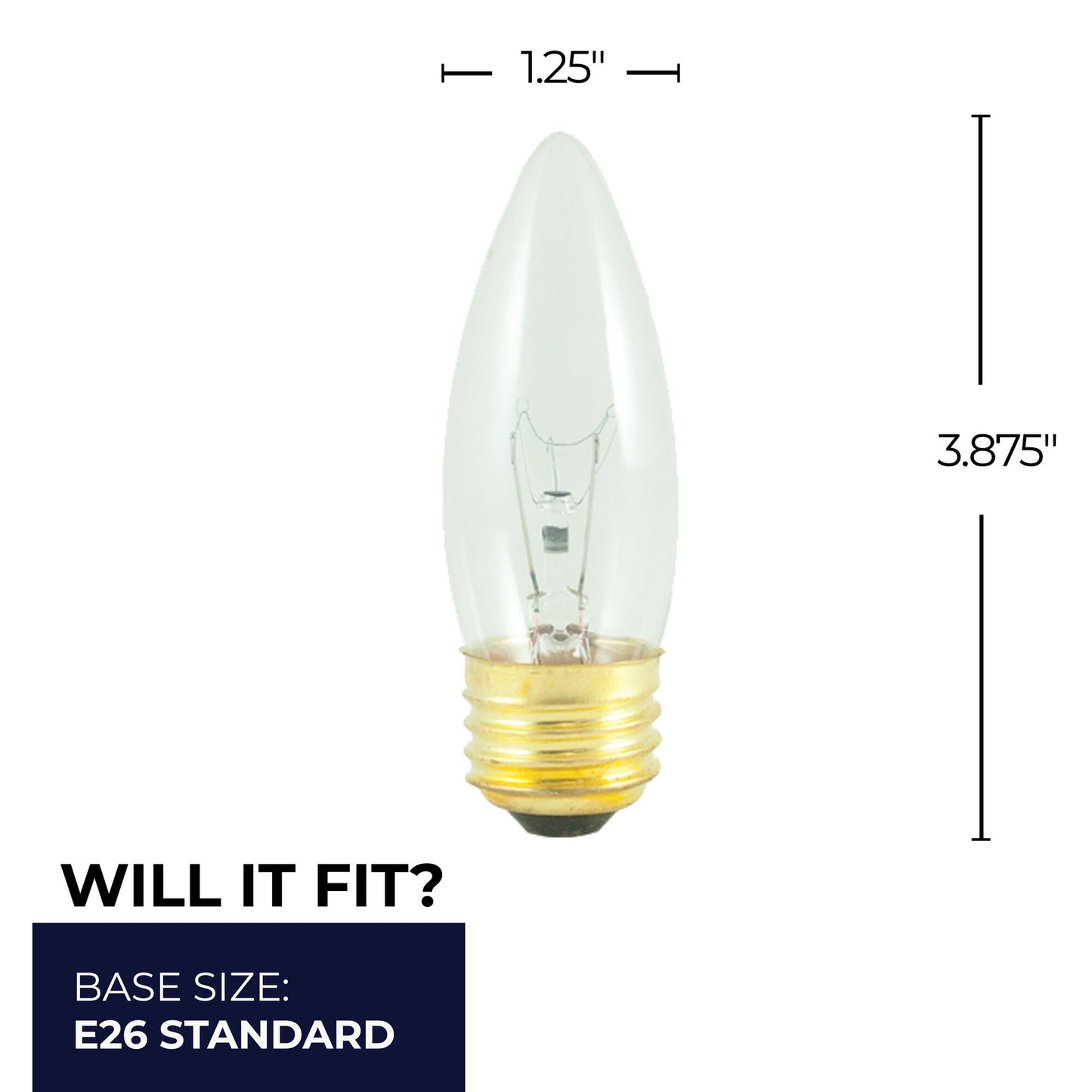 495040 - Dimmable Clear B10 Incandescent Light Bulb - 40 Watt - 2700K - 25 Pack