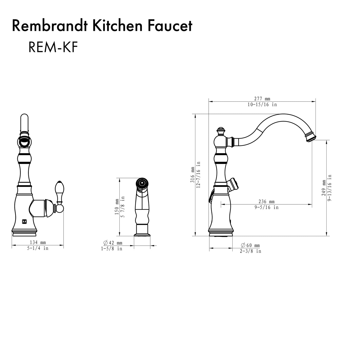 REM-KF-MB - Rembrandt Kitchen Faucet in Matte Black